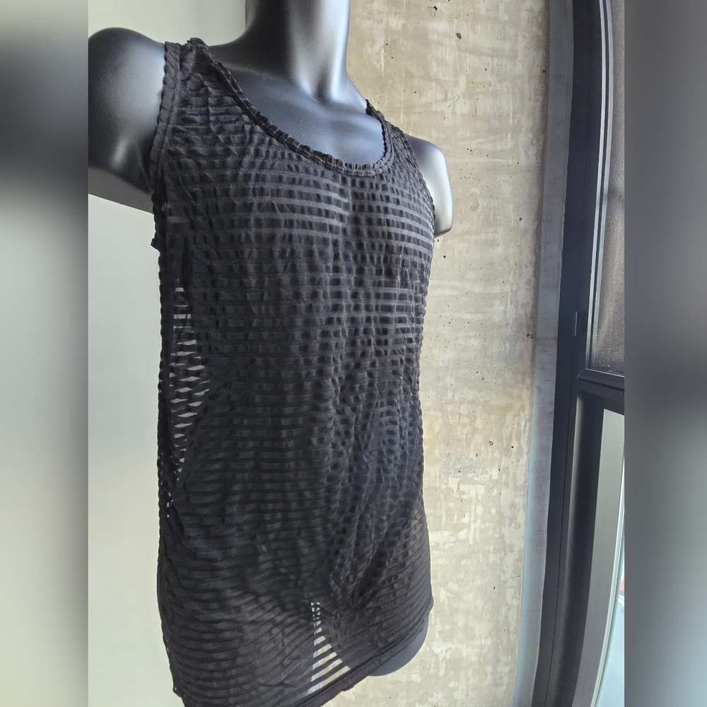 Unbranded Tank Black Sheer, subtle, horizontal stripes,  approximately size L